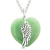 Guardian Angel Wing Inspirational Amulet Magic Puffy Heart Green Quartz Pendant 18 inch Necklace