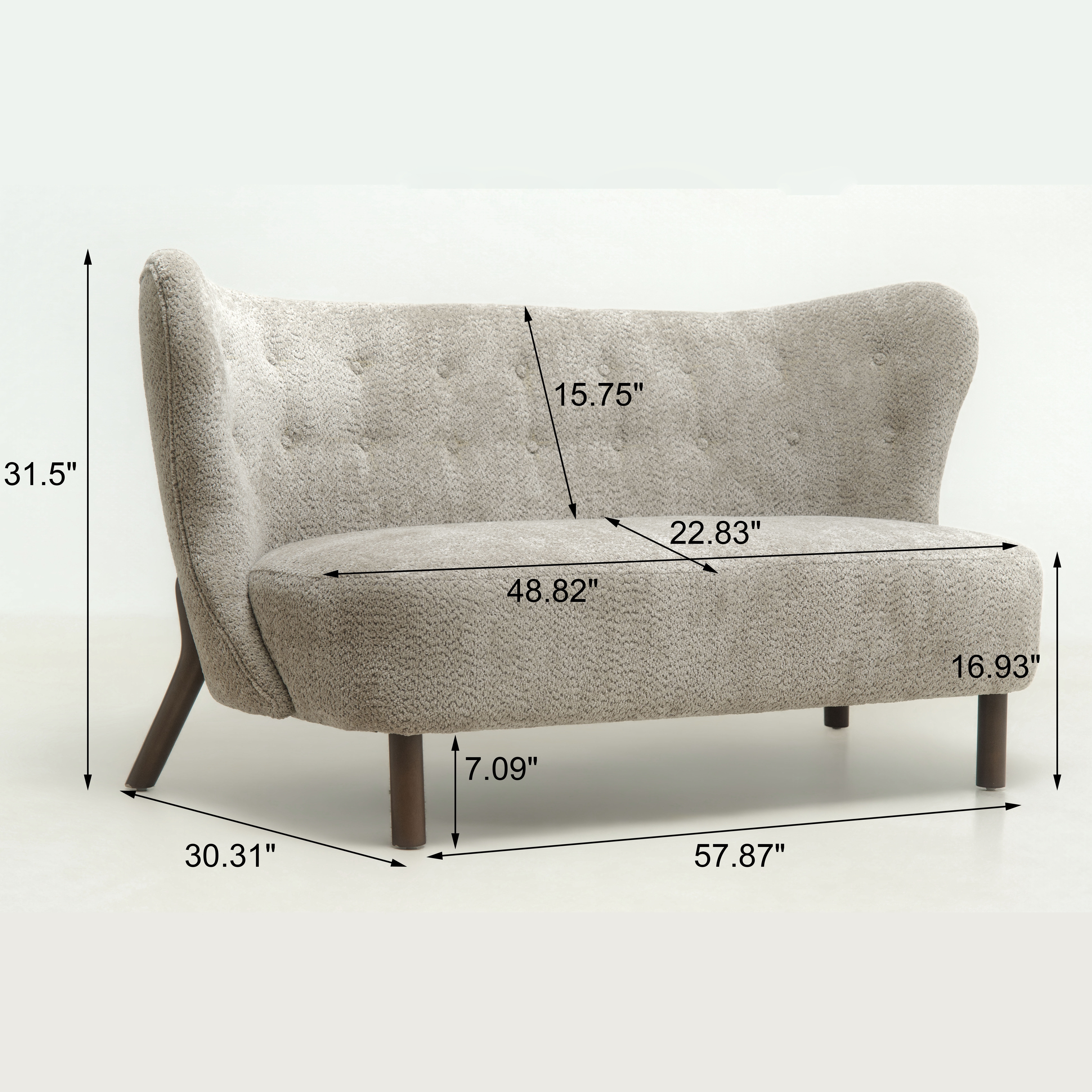 Aukfa 57.87" Armless Chenille Loveseat Chair, Upholstered Settee Bench with Backrest for Dining Room, Living Room & Bedroom,Camel