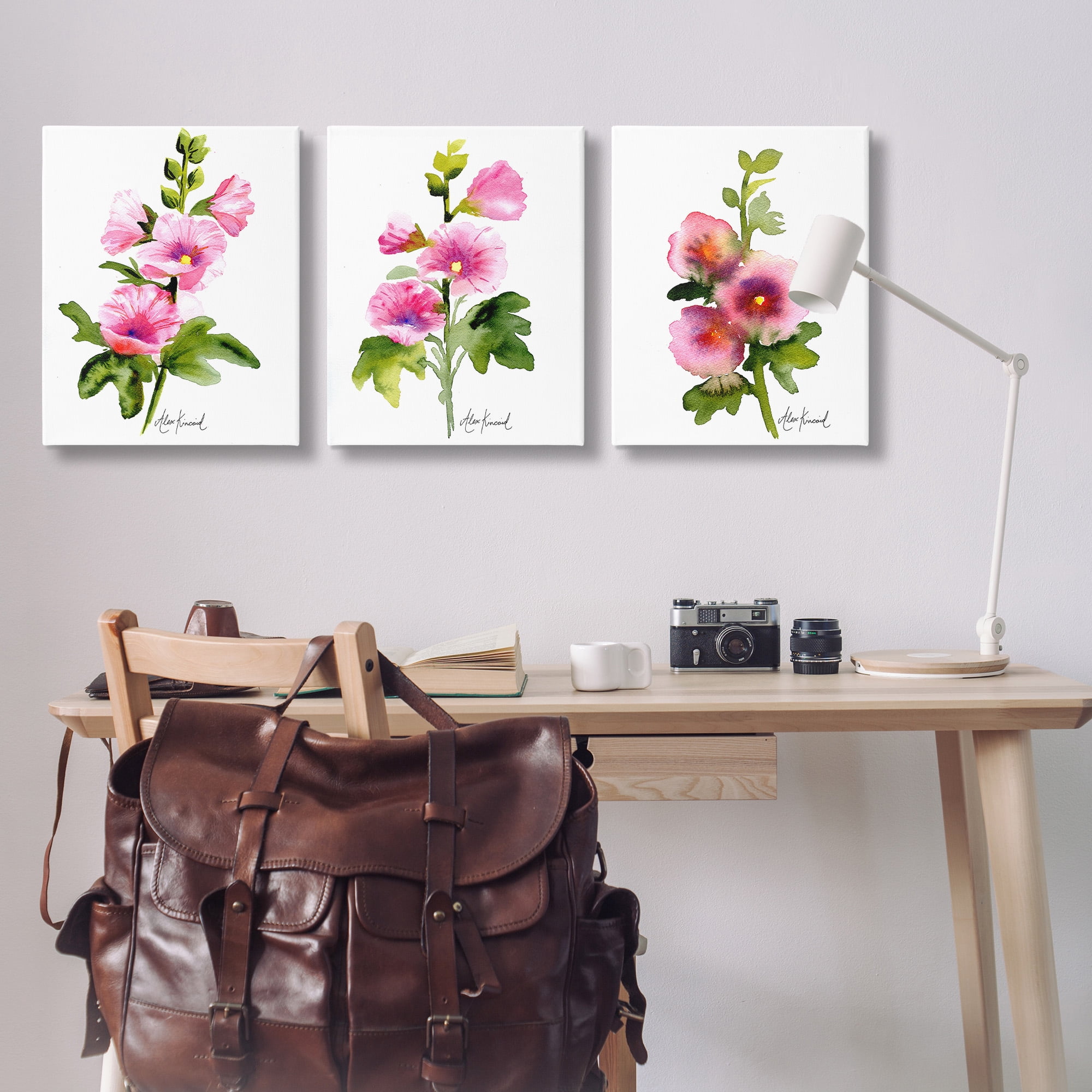 Stupell Industries Pink Flower Watercolors Botanical & Floral Painting Gallery Wrapped Canvas Art Print Wall Art, 24 x 30, Set of 3