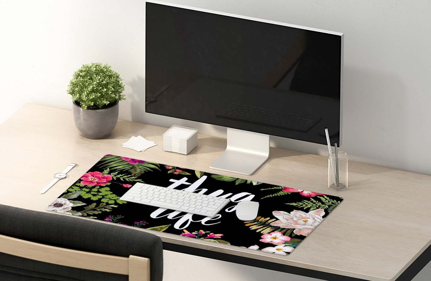 Desk Mat, Extended Gaming Mouse Pad (35.5x15.7 in), Large Non-Slip Rubber Base Mousepad with Stitched Edges, Waterproof Keyboard Mouse Mat Desk Pad for Work, Game, Office, Home - Thug Life
