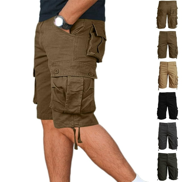 Men's Cargo Shorts Solid Color Casual Outdoor Sports Multi Pocket Knee Length Cargo Shorts Olive Green
