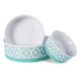 thumbnail image 2 of Set of 2 4.25" Aqua Blue and Cream White Lattice Small Pet Bowls, 2 of 2