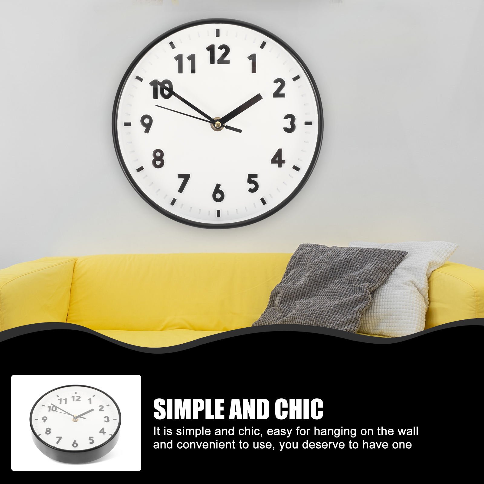 CRILSTYLEO White Round Wall Clock with Arabic Numerals Silent Analog Clock for Home and Office Decor