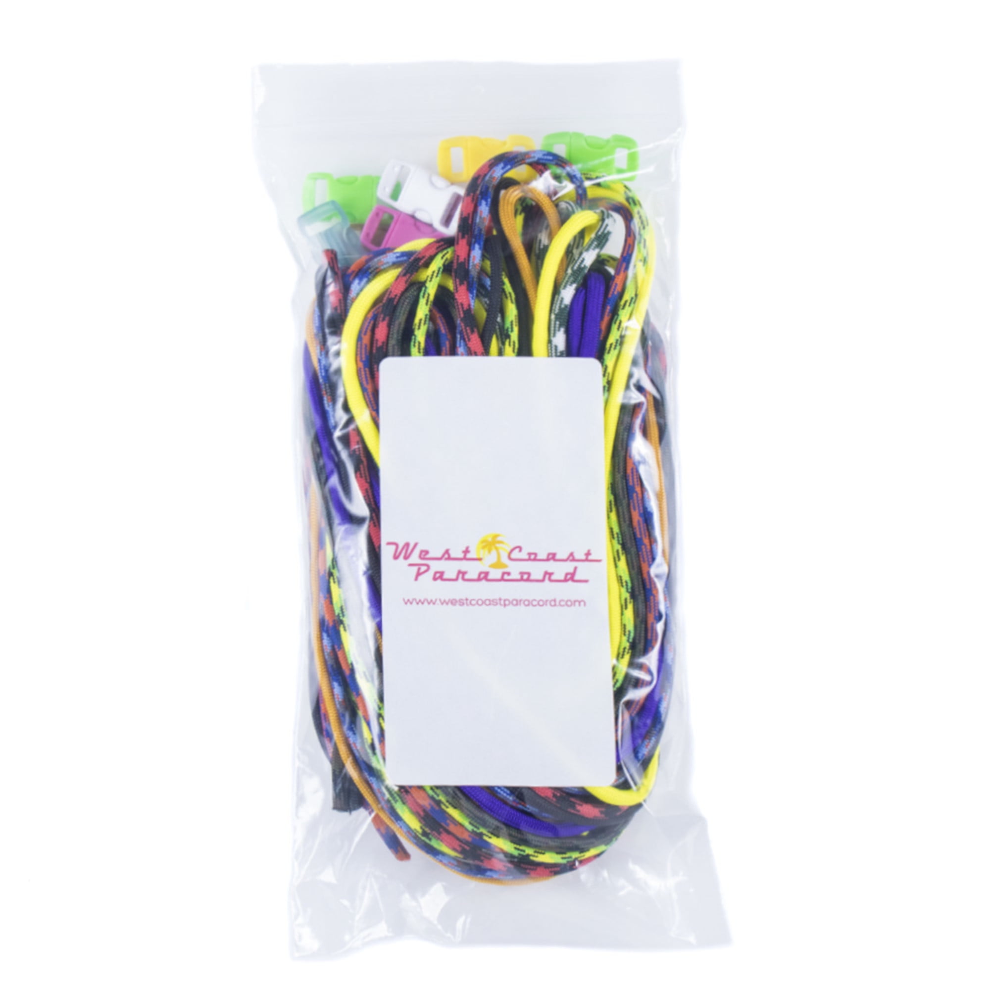 Zesty 550lb Survival Paracord Random Combo Crafting Kit by West Coast Paracord - 5 Colors of 500lb Cord & 5 FREE buckles - Type III Paracord - Make 5 Paracord bracelets-Great Gift