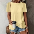 thumbnail image 2 of vigerkar Womens Fashion Short Sleeve Eyelet Tops Summer Casual Blouses Dressy Tops with Ruffle Hem (Yellow, XL), 2 of 6
