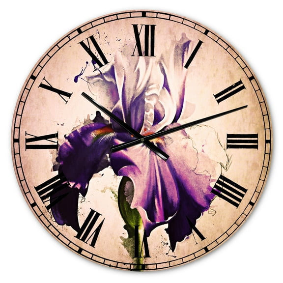 Designart 'Beautiful Blue Iris Watercolor Sketch' Traditional wall clock