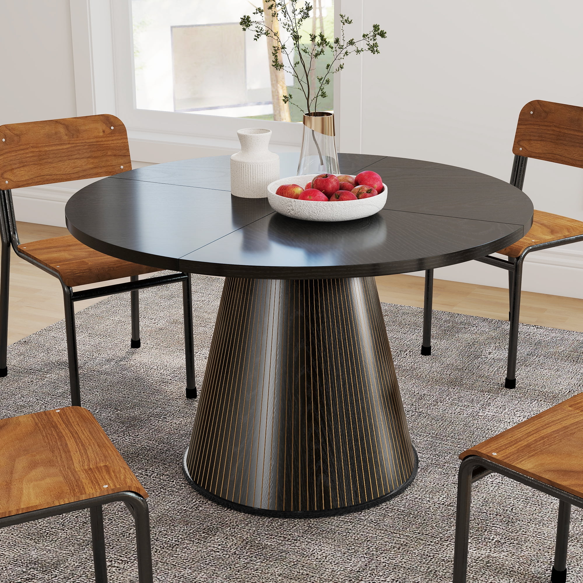 Oubayajia Round Dining Table for 4, 47 Inches Wood Small Dining Table for Kitchen Living Room, Black
