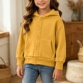 thumbnail image 2 of Girls Button Down Hooded Jacket, Long Sleeve Oversized Hoodie Coat with Pocket, Solid Color Soft Warm Outerwear Yellow 2-3 Years, 2 of 9