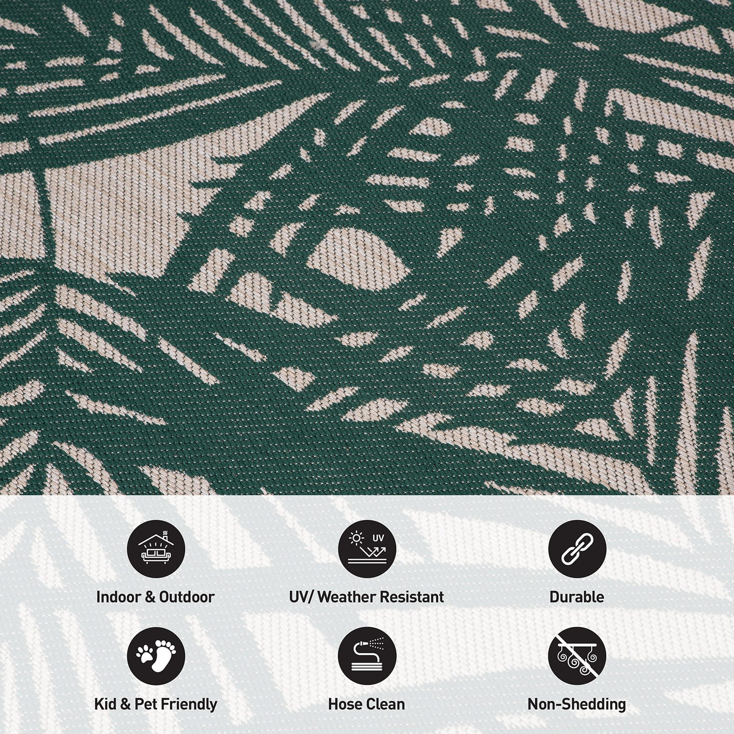 World Rug Gallery Contemporary Palm Leaf Textured Flat Weave Indoor/Outdoor Area Rug - GREEN 5' X 7'