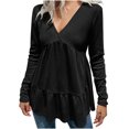 thumbnail image 1 of Mujeres Casual Moda Pullover Manga Larga Con Cuello En V Blusas Camiseta Soild Pompotops FGAJ15077, 1 of 9
