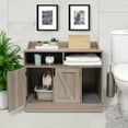 thumbnail image 3 of Front Row Cat Litter Box Furniture Enclosure, Wooden Hideaway Litterbox, Magnetic Closure with Metal Latch, Includes Cat Littler Trapping Non-Slip Mat with Scatter Control, Greige, 3 of 7