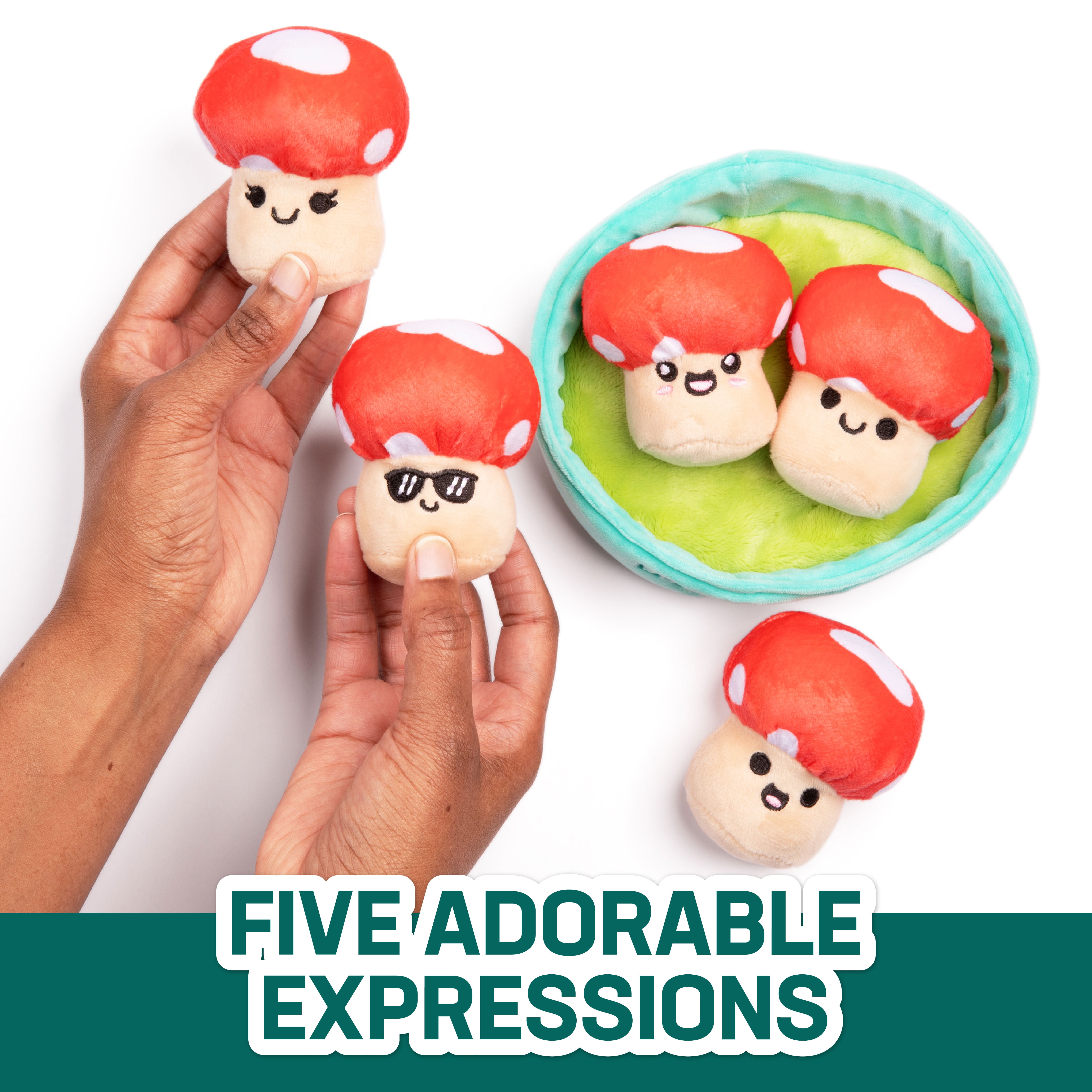 Emotional Support Pals Mushrooms, 5 Mushroom Plush Toys with