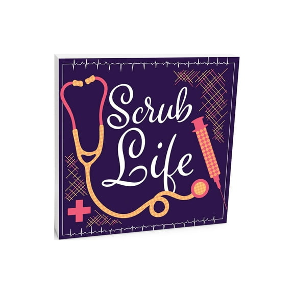 Scrub Life Blueberry Medical Supplies 10 x 10 Wood Tabletop Sign Plaque