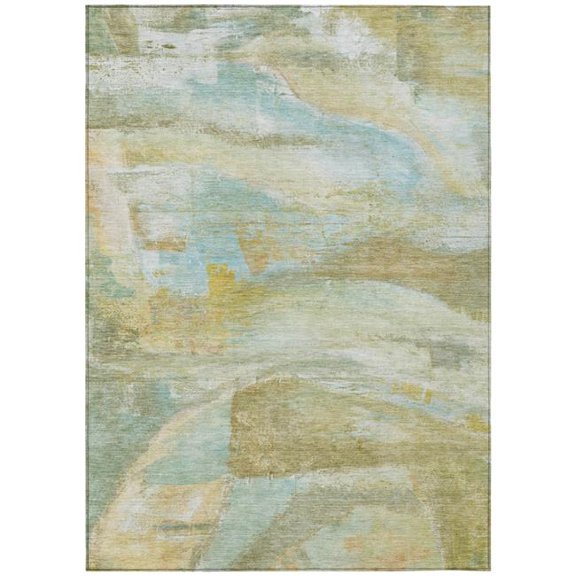HomeRoots 629942 10 x 14 ft. Beige Sky Blue & Ivory Abstract Washable Transitional Indoor & Outdoor Rectangle Area Rug