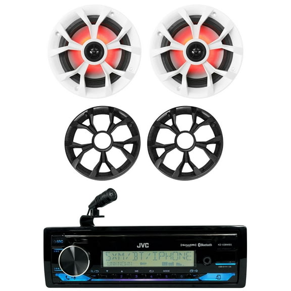 JVC KD-X38MBS 1-Din Marine Stereo Receiver w/Bluetooth/USB (2) 6.5" LED Speakers