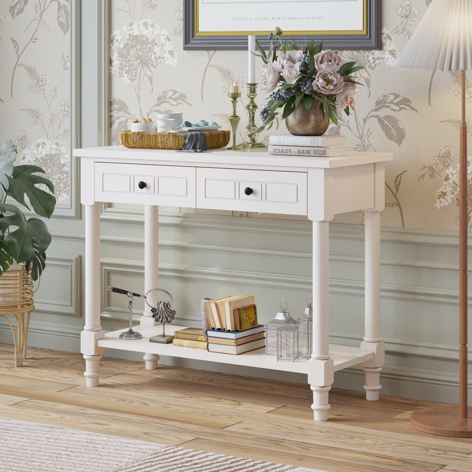 Ktaxon Wood Console Table with 2 Drawers and Storage Shelf, Sofa Table