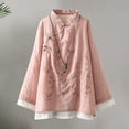thumbnail image 2 of XIAOCHA Women's Embroidered Linen Blouse Mandarin Collar Frog Button Tunic Breathable Retro Casual Top, 2 of 4