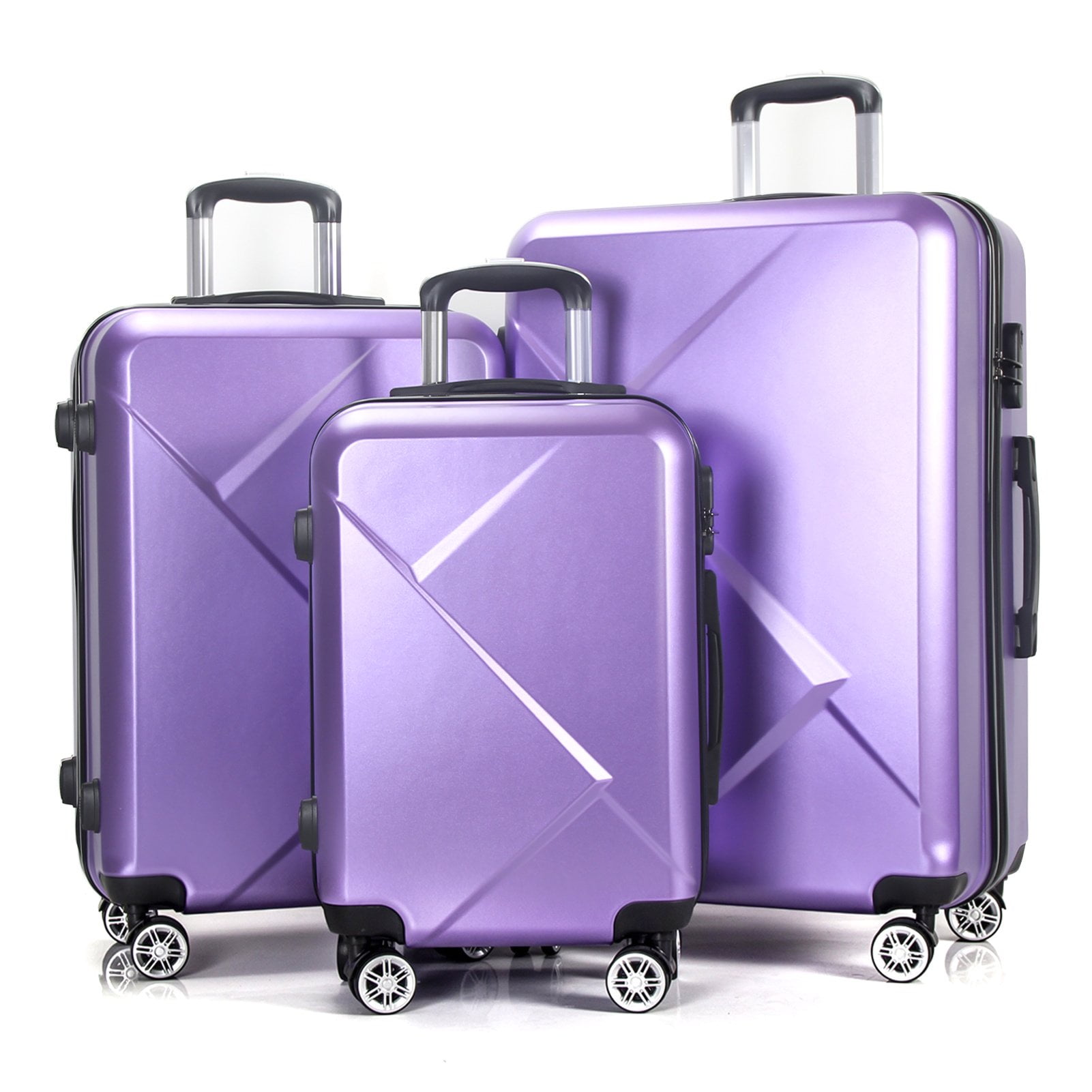 AEDILYS 3 Piece Luggage Sets, ABS Hardshell Hardside Suitcase Set ...
