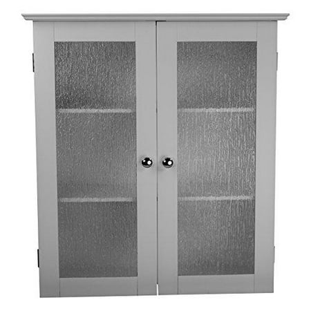 White Wood Wall Cabinet - Modern Wood Glass Door Wall Cabinet in White Finish with 2 Interior Shelves