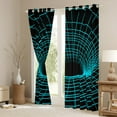 thumbnail image 3 of Feelyou Futuristic Geometric Teens Curtains Pack of 2 (42x84 Each), Black Cyan Square Spiral Curtains Blackout, Rectangle Abstract Bedroom Curtains, Curtains and Drapes Room Decor, 3 of 6