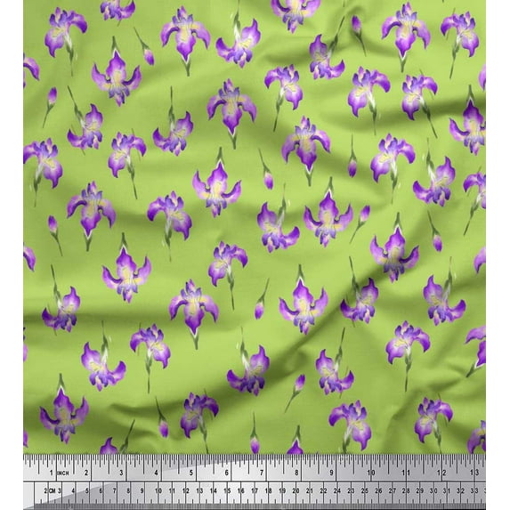 Soimoi Green Cotton Jersey Fabric Orchid Floral Print Fabric by Yard 58 Inch Wide