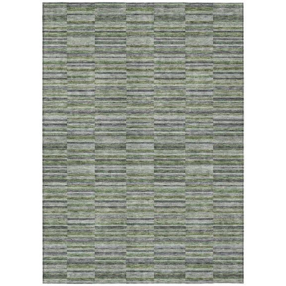 HomeRoots 587918 9 x 12 ft. Striped Washable Indoor & Outdoor Rectangle Area Rug, Olive Green & Gray