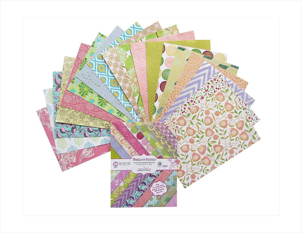 Paperhues World of Pastels Handmade Scrapbook Paper 8.5 x 11" Pad, 36 Sheets (2 sheets each of 18 styles)