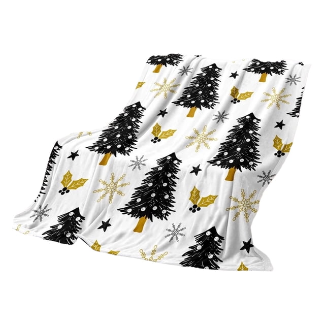Christmas Blanket 100 cm x 150 cm Printed Flannel Throw for Kids and Adults – Festive Snowflake Tree Penguin Design – Machine Washable Polyester