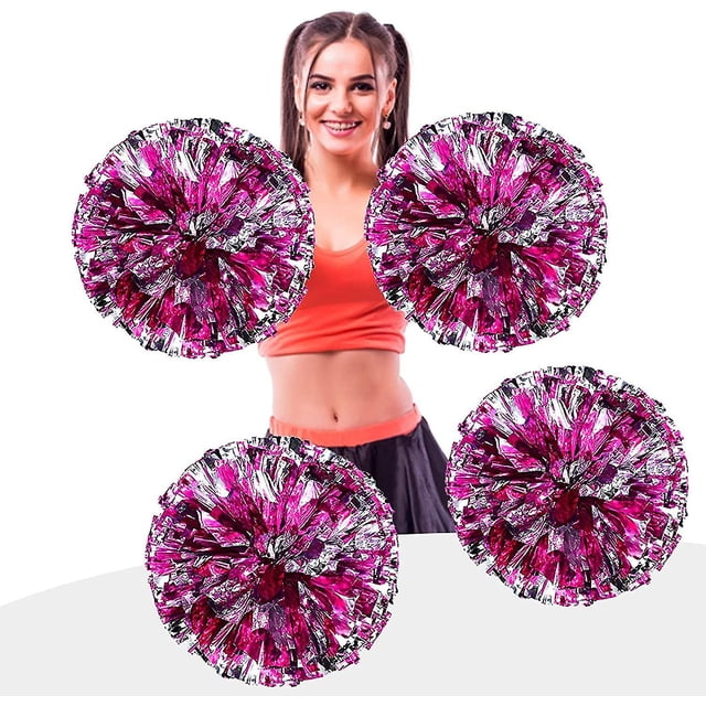4 pompones de porristas de papel metálico, kit de pompones de porristas de primera calidad, flores de mano animadoras de 9,8 pulgadas