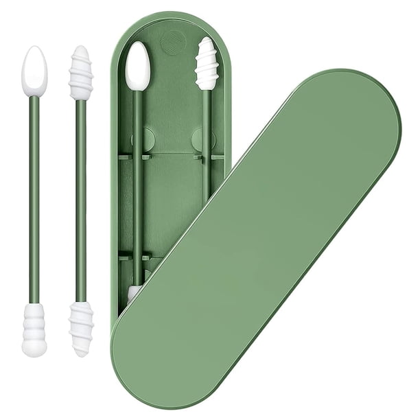 Hisopo de algodón reutilizable, bastoncillos de algodón de silicona lavables con doble punta, hisopo desmaquillante portátil para eliminar la suciedad y la grasa