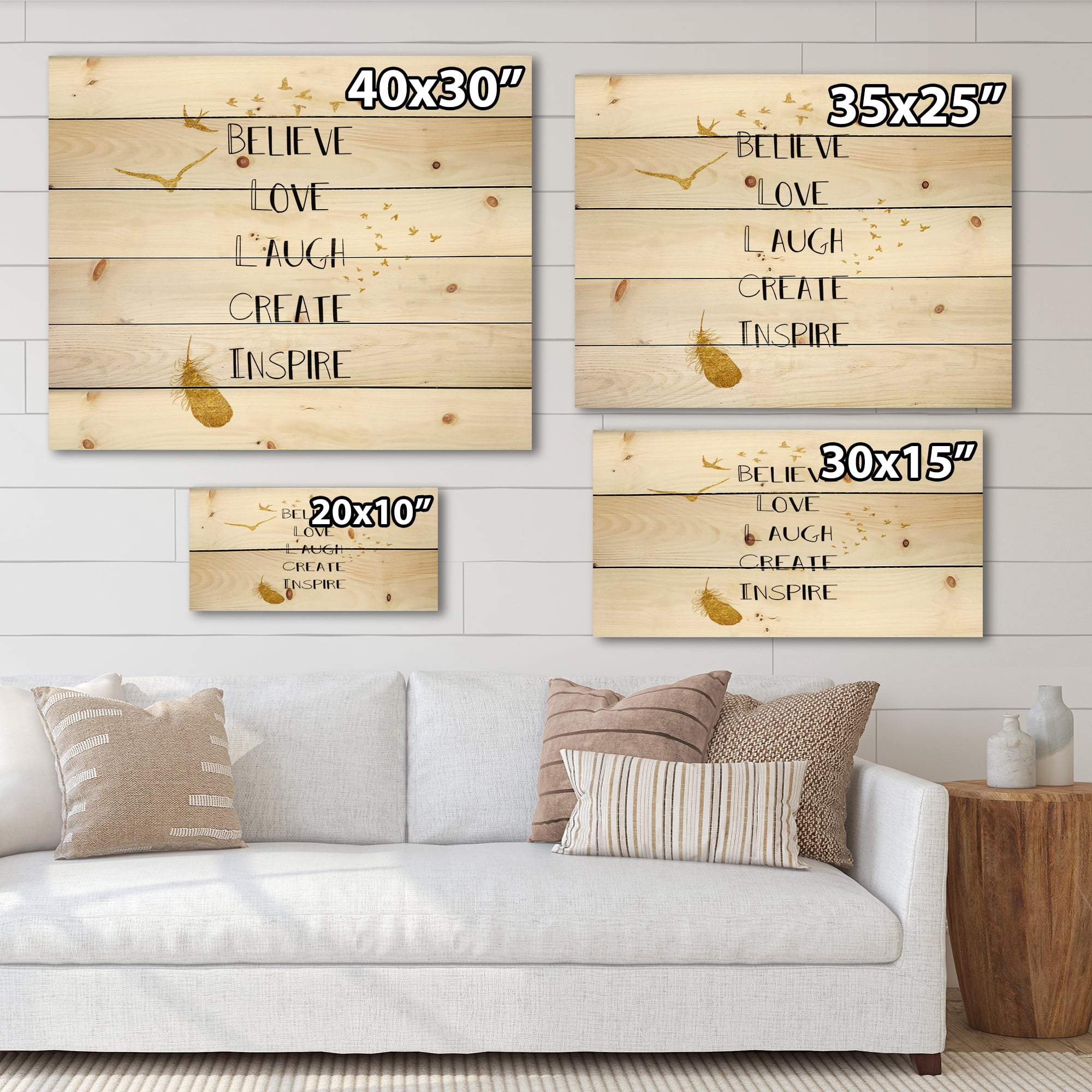 Designart 'Inspirational Quote On Gold and White' Traditional Print on Natural Pine Wood