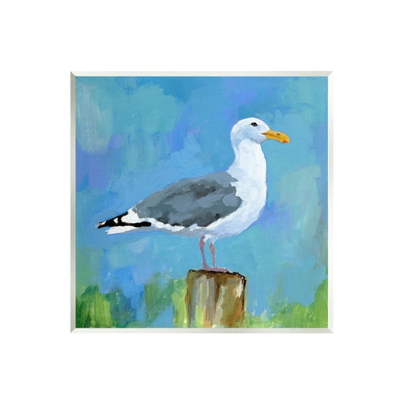 Stupell Industries Seagull Perched Painting Animals & Insects Painting Unframed Art Print Wall Art, 12 x 12
