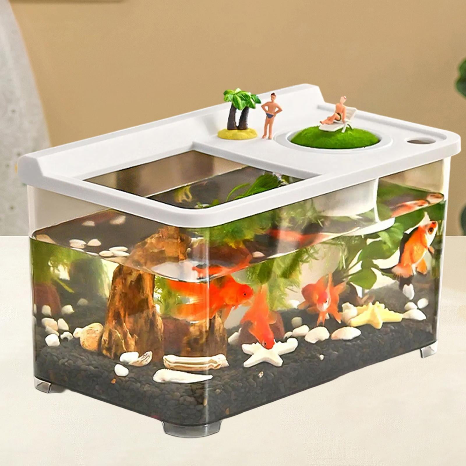 FashionCha Betta Fish Tank Mini Fish Tank 34x21x20 cm Transparent Amphibian Feeding Box Fish Bowl Reptile Terrarium for Turtle Frog Fish White