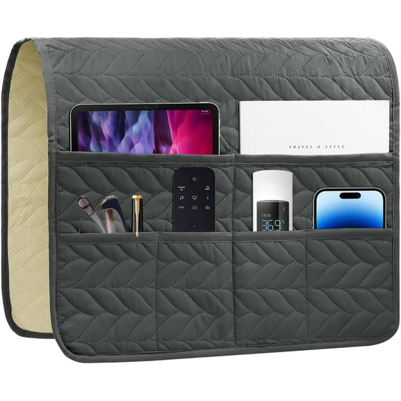 Sofa Armrest Organizer Arm Chair Caddy for Recliner, Remote Control Holder for Recliner, Non-Slip Armchair Caddy with 6 Pockets Storage for Magazine, Tablet, Phone