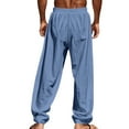 thumbnail image 4 of DPTALR George Men's Lightweight Linen Drawstring Yoga Pants with Pockets for Summer Beach,Navy Big and Tall Men M, 4 of 7
