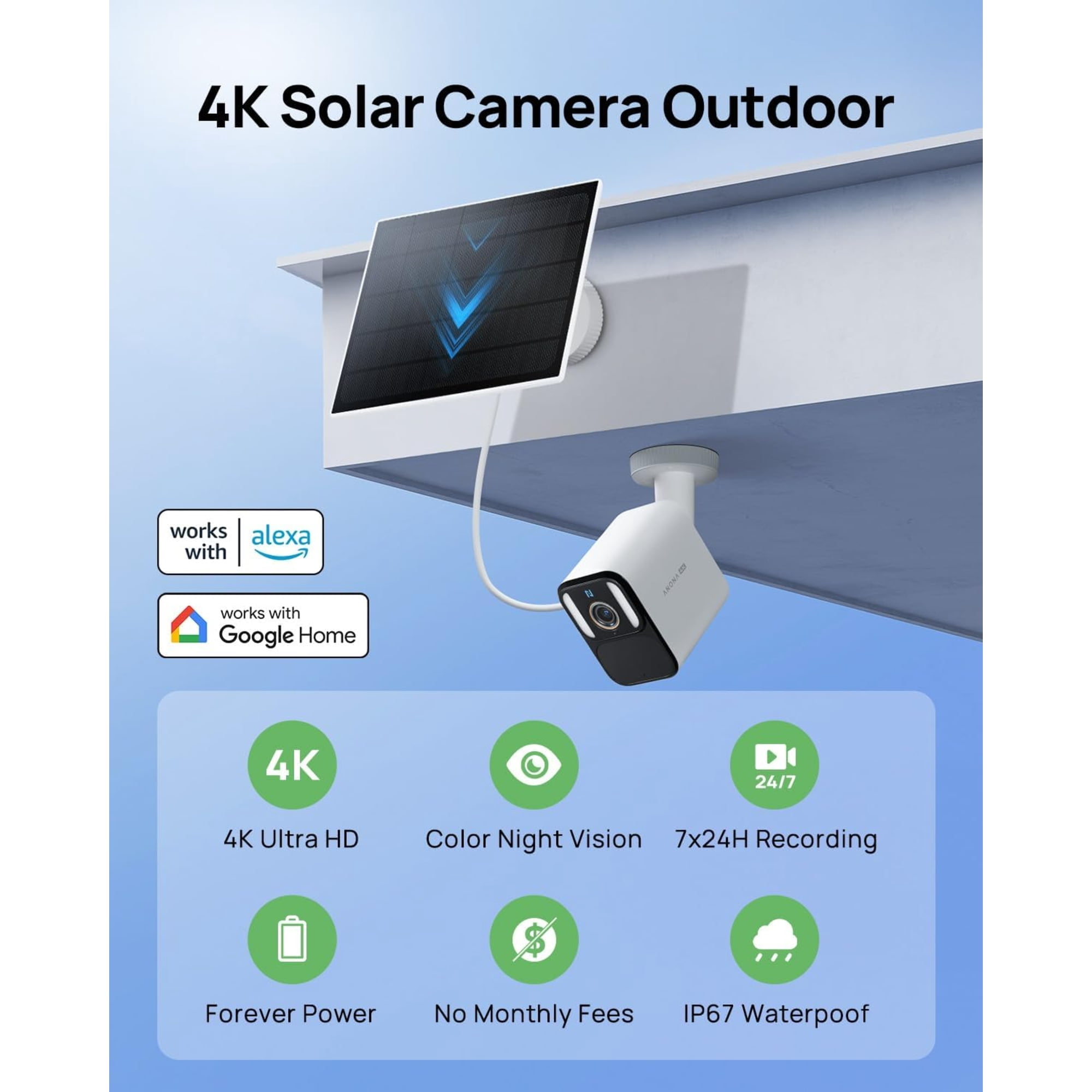 Anona HM1009-04 4k Solar Security Cameras Wireless Outdoor - 8mp Color Night Vision, 24/7 Aov Recording - 4pack