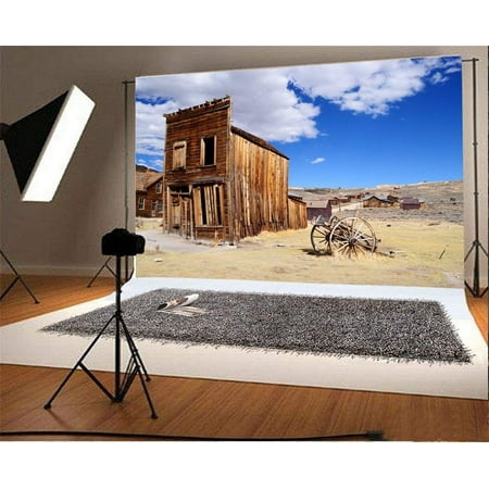 Image of ABPHOTO 7x5ft Photography Backdrop Wilderness Wooden House Blue Sky White Cloud Photo Background Backdrops
