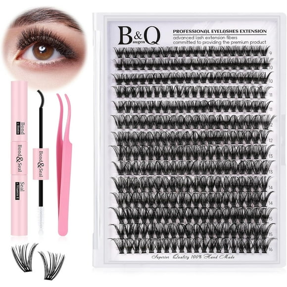 shiyou-Christmas DIY Lash Extension Kit 280pcs Individual Lashes Cluster B&Q D Curl Eyelash Extension Kit Lash Clusters with Lash Bond and Seal and Lash Applicator Tool for Self Application (KIT,40D-