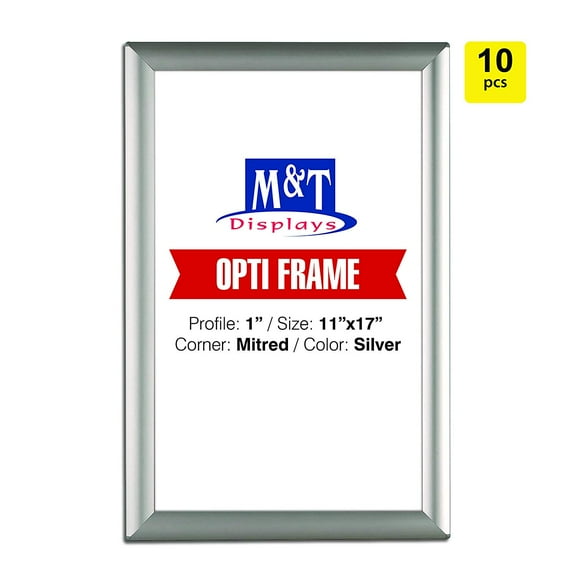 M&T Displays 11x17 Snap Frames, 1" Profile, Opti Frame, Safe Corners, Wall Mounted - Silver / 10pc / $10.45 (10)