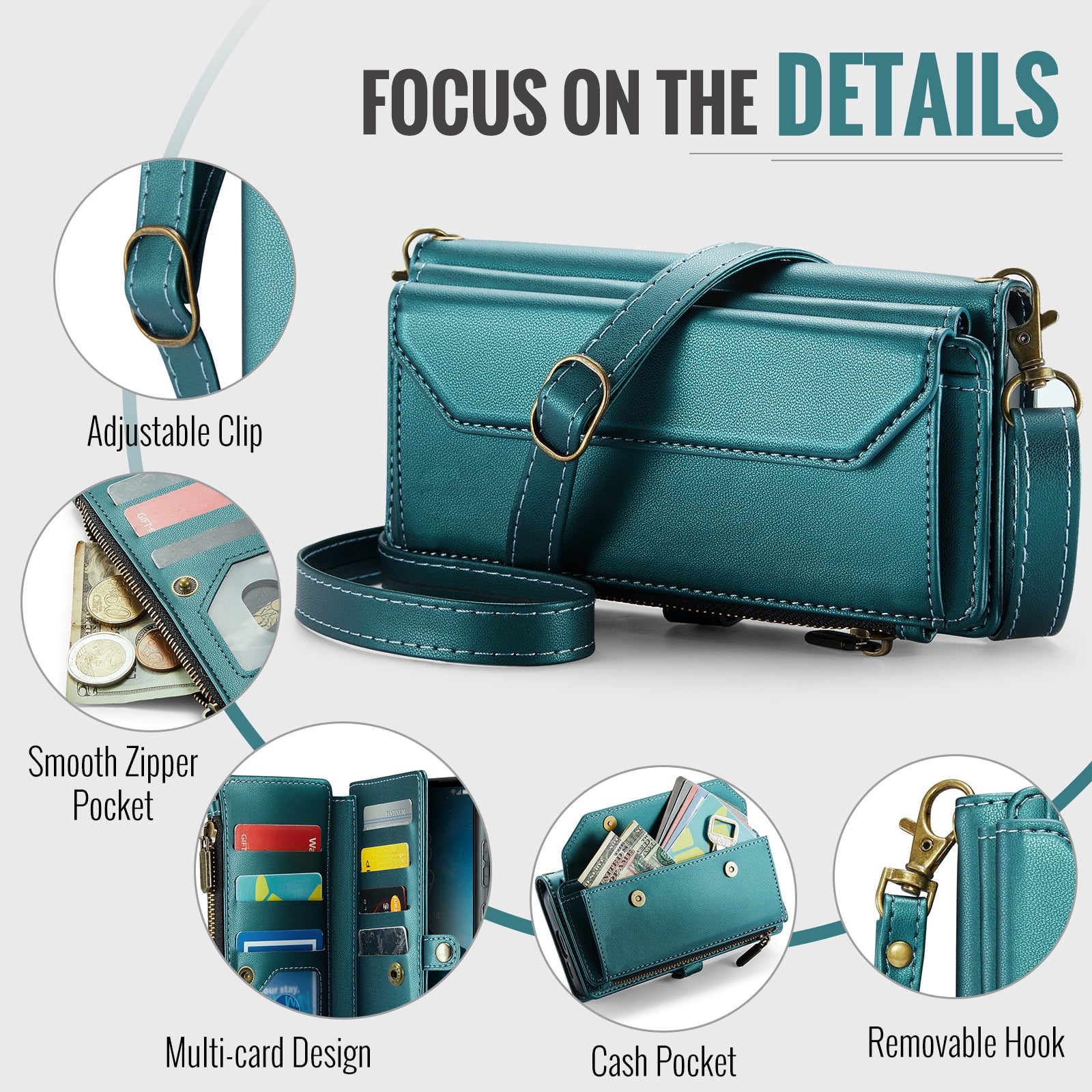 Asuwish Compatible with Samsung Galaxy S25 Ultra 5G Zipper Wallet Phone Case Tempered Glass Screen Protector Crossbody Lanyard Strap Flip Card Holder Slot Cell Cover for S25Ultra 25S S 25 Women Green