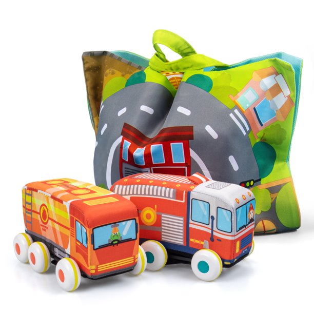 Unih Pull Back Vehicle Baby Toys Of Soft Plush Car Set With Play Mat Storage Bag For Toddlers Aged 1 2 3 Year Old Walmart Com