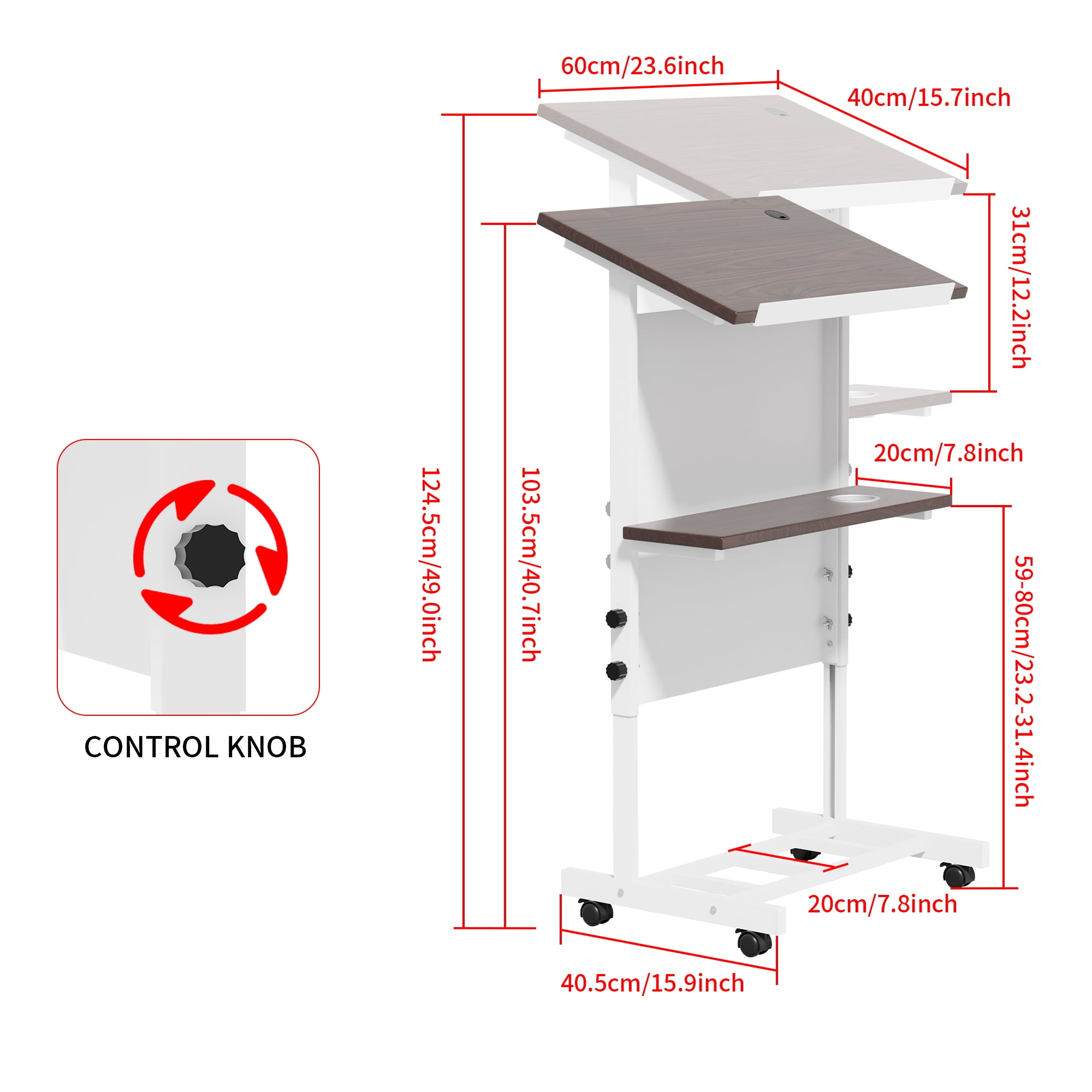 Portable Podium Stand with Wheels, Height Adjustable Lecture Podium With Shelf Cup Holder & Wire Hole, Mobile Pulpit For Churches, Meetings, Speeches, Classrooms, White
