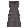thumbnail image 5 of Miluxas Women Cotton Linen Shorts Sets Sleeveless Tunic Tank Tops Elastic Waist Lounge Shorts Sets Solid Casual Summer Outfitts Gray, 5 of 9