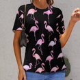 thumbnail image 6 of Flamingo Pattern Women's Short Sleeve T-Shirt Crew Neck Casual Summer Trendy Loose Fit Tops, 6 of 6