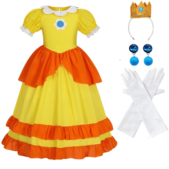 Super Bros Princess Peach Costume for Girls Birthday Halloween Christmas Cosplay Dress Up with Rich Accessories