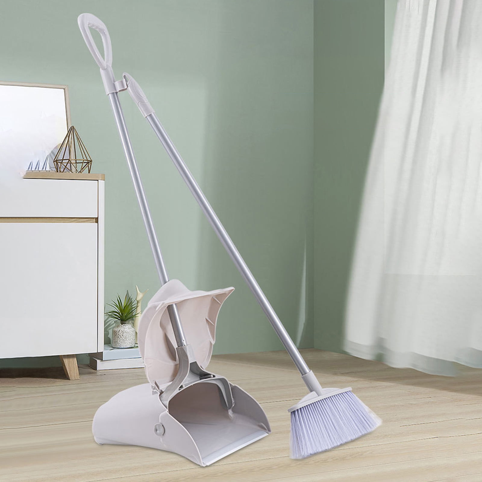 Antqov Brooms And Dustpan Set- Cleaning Supplies Brooms And Dustpan Set for Home- Stainless Steel Handle Brooms with Dustpan Combo Set for Home Office, Potable Broom