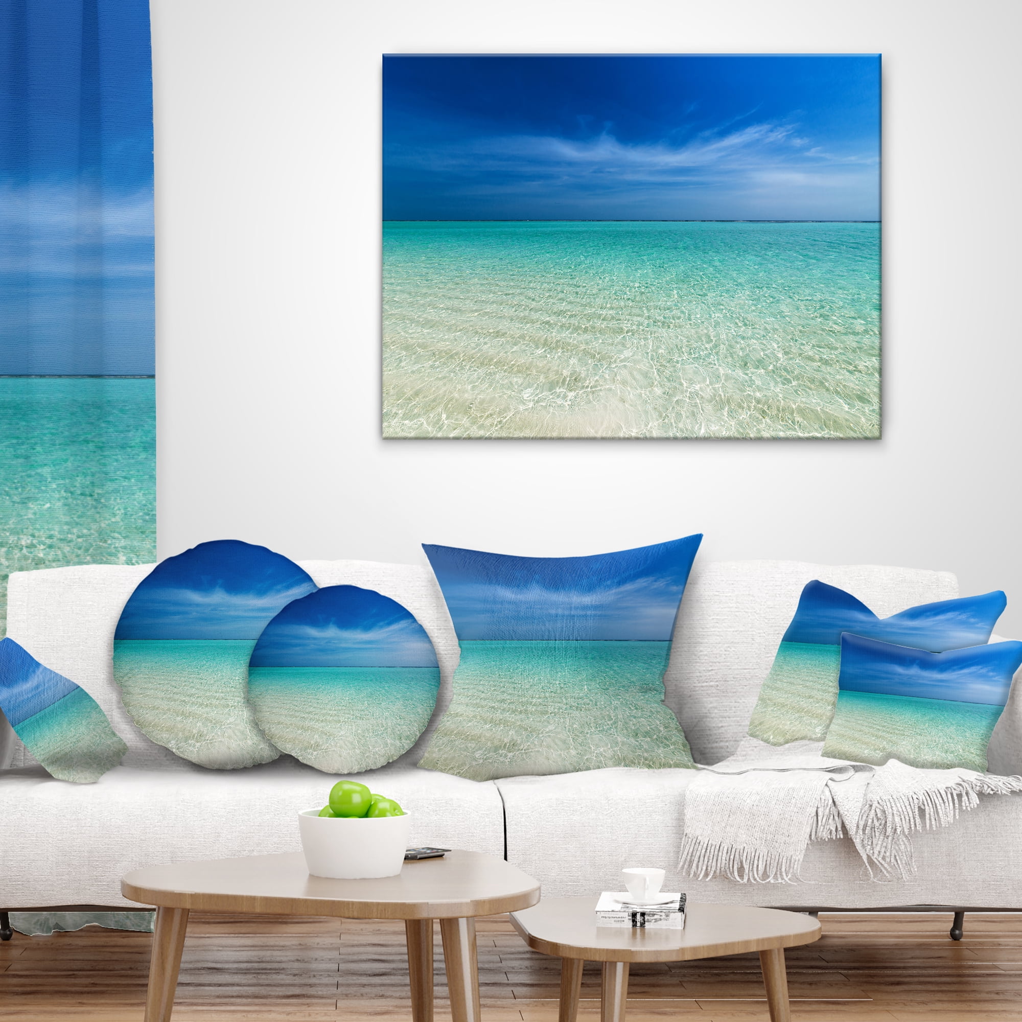 Designart Turquoise Ocean Under Blue Sky - Modern Seascape Throw Pillow - 12x20