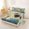 thumbnail image 2 of spefrowx Vintage Landscape Orca King Sheets for Kids, Snow Mountain Ocean Bedding, 4pcs, 1 Flat Sheet, 1 Fitted Sheet and 2 Pillowcases, 2 of 5