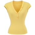 thumbnail image 4 of Arlun Womens Short Sleeve Tops Button up V-Neck Henley Solid Color Stretch Tight T Shirts Slim Fit Casual Summer Tops Basic Tee Shirts Yellow S, 4 of 8