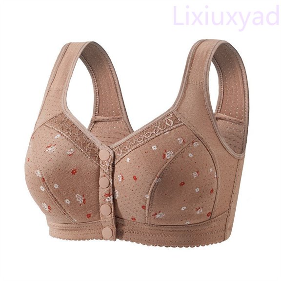 Lixiuxyad Women's Front Closure Floral Lace Bra Comfortable Support Underwire T Shirt Bralette Soft Wireless Everyday Wear,Bras for Women Brown 38